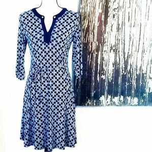 Perseption Petite Belted Dress Blue Print Size SP